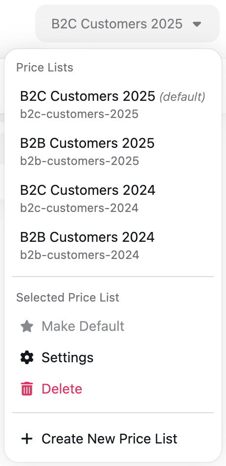 Screen from our Pricing Tools, showing Versions & Segmentation management.